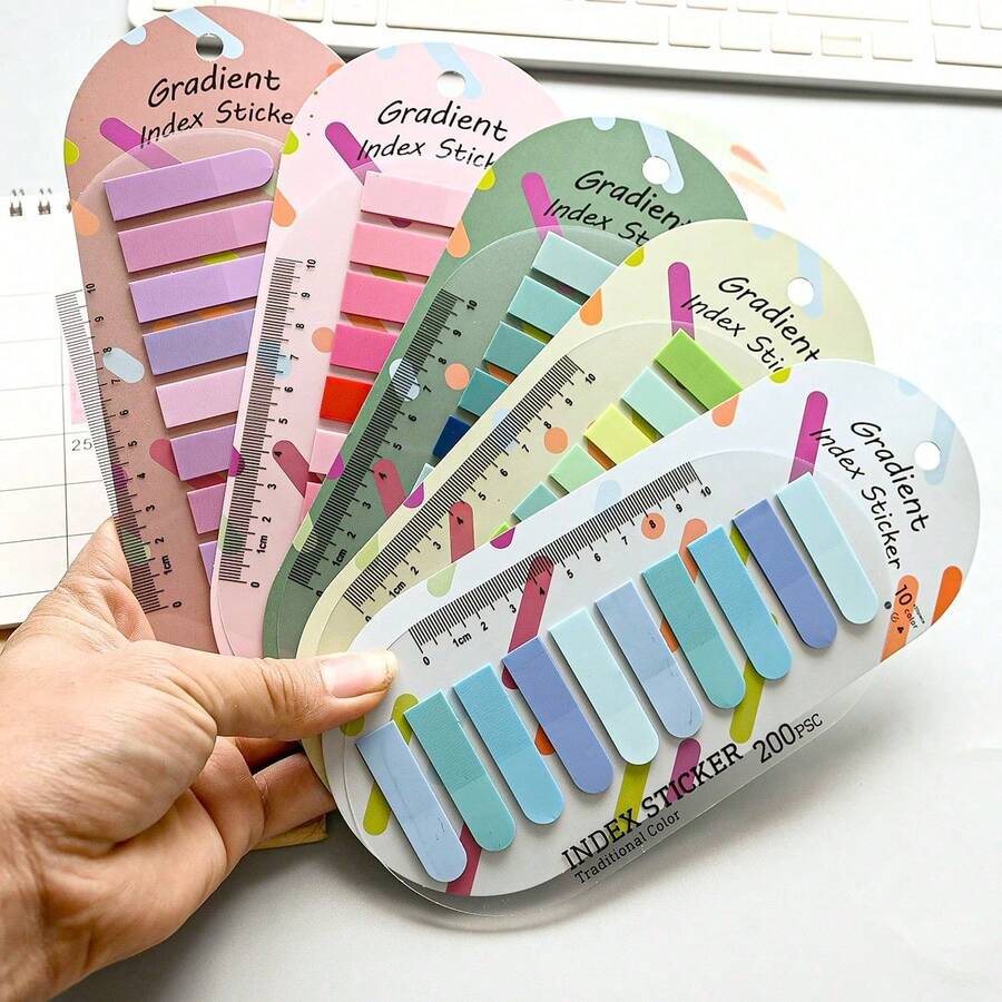 200/400/800/1200/1600pcs Graduated Ruler Index Posters, Self-Adhesive Page Marking Posters, Various Color Book Annotation Labels For Diaries, Daily Schedules, Textbooks And Documents. Perfect For Students, Office Workers And Teachers. Ideal For Note-Taking, Page Marking And Organization. A Great Gift For Those Who Love Stationery On The First Day Of School And In The Office. - one-size - View 1
