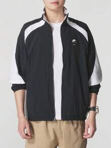 Áo khoác dài tay dáng rộng cổ đứng có khóa kéo logo Nike, màu đen/trắng, dành cho nam, mã HV0881-010 - màu đen - Xem 1