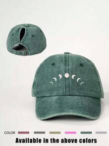 1pc Embroidered Moon Ponytail Baseball Cap, Adjustable Outdoor Sun Protection Casual Hat Suitable For Spring/Autumn Travel Beach Vacation, Y2K Style For Young People - Baseball Cap - View 12