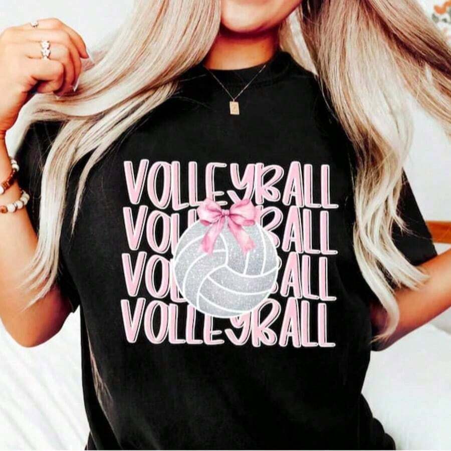 Volleyball Shirt_ Retro Style With Bow _Flirty, Soft Cotton_ Breathable And Comfortable - 黑色 18 - 查看 1