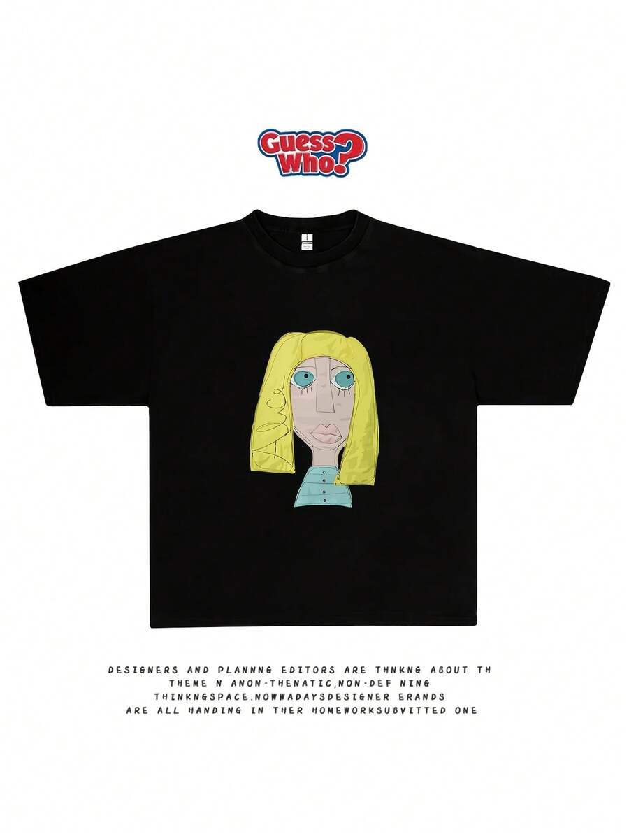 Camiseta de Cuello Redondo con Diseño Divertido y Creativo, Algodón Puro, Manga Corta de Moda para Verano, Estilo Casual para Uso Diario - Negro - Ver 1