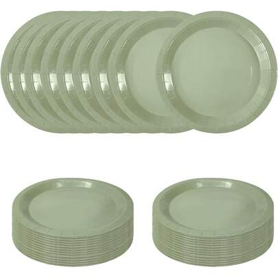 50/25/10 pièces Assiettes en papier gris-vert Morandi, assiettes à dessert pour fête d'anniversaire pique-nique, assiettes rondes jetables épaisses et non grasses pour fête, assiettes à collation, assiettes à fruits, assiettes de décoration de table à dessert, accessoires photo pour fête sirène, disponibles en 7 pouces et 9 pouces, assiettes à salade, convient pour gâteaux, salades, pizzas, baguettes, sushis, fruits, décoration de table