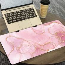 1pc Oversized Gaming Mouse Pad - Pink "Girly Style" Gradient Marble Pattern - Laptop & Desk Mat - Durable Non-Slip Rubber Bottom - High Definition Printing - Precision Stitched Edges - Multiple Sizes Available - Mouse Pad - View 3