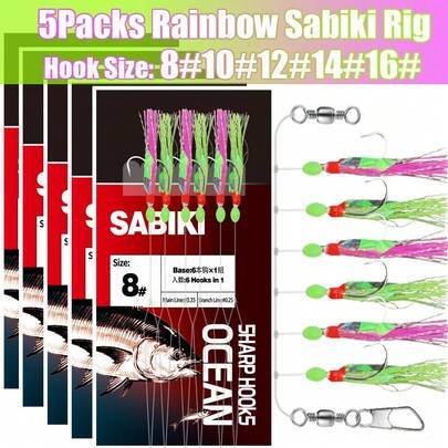 5 Packs Rainbow Sabiki Rig, 5 Bags/30 Hooks Sabiki Rig For Surf Fishing, With Glow Beads And High Carbon Hooks, Effective For Catching Atlantic Mackerel, Sardine, Anchovy, Striped Bass, Bluefish, Tuna, Fishing Accessories