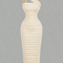 guang zhou mi qian shang mao  MOD Vestido asimétrico con volantes sin mangas de estilo retro para mujer - Blanco - Ver 2