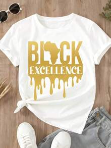 Camisetas de Mujer Excellence Africa Drip Gold, Ideales para Fiestas, Cumpleaños, Regalos para el Mes del Orgullo y Uso Diario. Camiseta de Algodón - Blanco - Ver 3