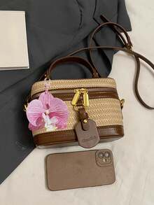 Un petit sac carré de style vacances, un sac à main décontracté  artificiel, un sac bandoulière de tempérament quotidien, convient pour les trajets quotidiens et les vacances - Multicolore - Voir 8