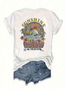 Summer Clothing, 1 Piece, Women's T-Shirt With Zion National Park Graphic, Utah Landscape, Summer Vacation Style, Short Sleeve T-Shirt, Casual, For Outdoor Hiking - 白色 11 - 查看 1