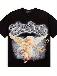 Camiseta gráfica 3D para hombre, peso pesado, con diseño de ángel y caballo, con letras góticas, tejido elástico, cuello redondo, mangas cortas, ropa casual y deportiva para todas las estaciones, lavable en máquina, camiseta negra para uso diario y ocasiones especiales.Ajuste cómodo y duradero, transpirable, disponibles en varios tamaños y colores, ajuste cómodo, amantes de la ropa de calle, moda de la calle, ropa de calle de moda, estilo de calle, moda para jóvenes adultos. - Negro - Ver 7