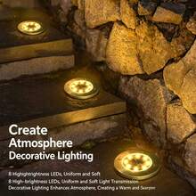 8pcs Solar Powered Ground Lights, Solar Powered Pathway Lights, 8 LED Upgraded Outdoor Bright Landscape Lighting For Garden, Yard, Deck, Lawn, Patio, Walkway, Holiday Decor - [Pack Of 8] Warm Light - View 5