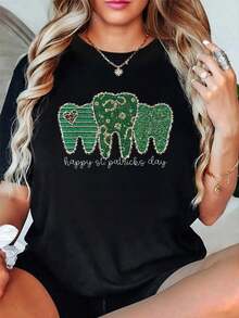 Camiseta 100% Algodón para Hombres y Mujeres, Diseño de Higienista Dental, Shamrocks, Feliz Día de San Patricio, Suave, Transpirable, Clásica, a la Moda, para Verano, con Estampado, Manga Corta - Negro - Ver 5