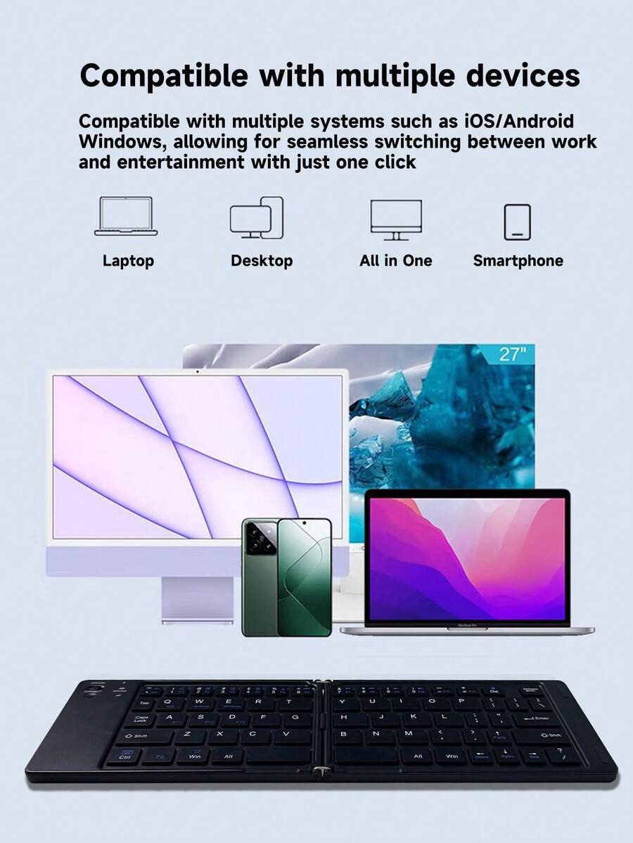 Foldable Bluetooth Keyboard, Portable Wireless Keyboard, Ultra-Thin Rechargeable Keyboard For Travel, Compatible With IOS, Android, Windows Smartphones, Tablets, Laptops