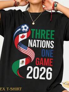 Camiseta "Tres Naciones, Un Juego 2026", regalo para fanáticos de la copa mundial de fútbol de EE. UU., Canadá y México, camiseta gráfica para seguidores del fútbol. - Negro - Ver 6
