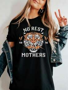 Camiseta Grunge Tiger Mama, Camiseta Mom Life - Negro - Ver 7
