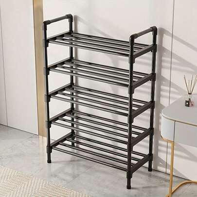 1pc Minimalist Black Multi-Tier Bookshelf, Multifunctional High Capacity Storage Rack, Easy To Assemble And Disassemble, Space-Saving, Suitable For Entryway, Closet, Living Room, Bedroom
