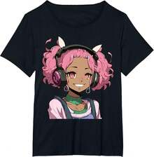 African American Anime And Music T-Shirt For - 黑色 - 查看 1