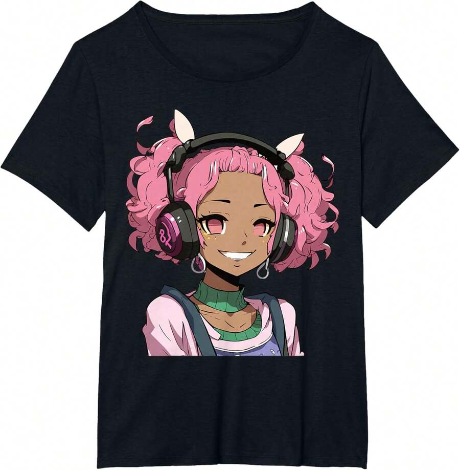African American Anime And Music T-Shirt For - 黑色 - 查看 1