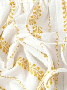 Conjunto de camisa y pantalones cortos de protección solar con estilo bohemio, conjunto de 2 piezas para mujer en verano - Amarillo - Ver 8