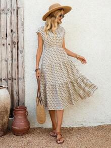 Vestido casual de mujer con estampado floral y volante en el bajo, para verano - Multicolor 2 - Ver 3