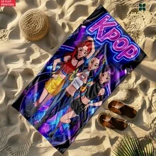 1pc Beach Towel In K-POP Style With A Pink-Purple Gradient Starlight Background, Featuring Anime Character Designs, Suitable For Beach Vacations, Poolside Relaxation, Outdoor Parties, Terrace Rest, And Camping - B - View 7