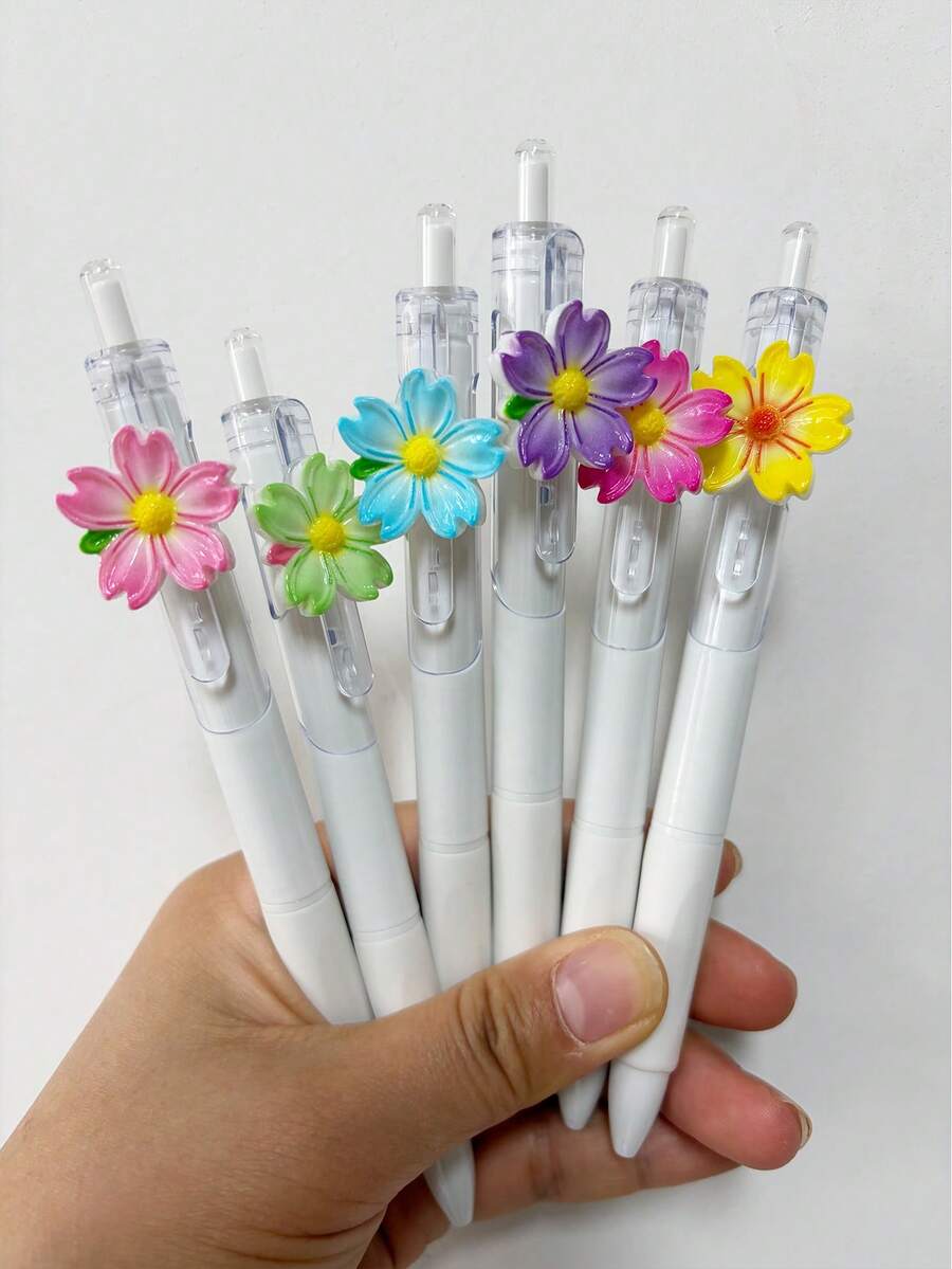 5支/6支/7支装花形圆珠笔,款式随机,0.5毫米黑色墨水按动式花形圆珠笔,适合学校和办公用品,书写流畅。 - 花朵 - 查看 1