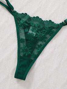2 piezas Camisón de mujer color borgoña suave y cómodo con encaje floral en forma de corazón, regalo de Navidad y Halloween, camisón sexy de encaje con lencería de malla transparente, vestido de tirantes, adecuado para uso diario en casa - Verde - Ver 6