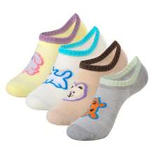 1/2/4 Pairs Cute Cartoon Animal Print Low Cut Socks For Women, Breathable Mesh Invisible Socks, Casual Daily Wear, Random Styles - Multicolor - View 10