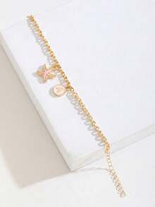 1 chiếc vòng tay charm hình sao biển và chữ cái đầu màu hồng, thích hợp cho bé gái, kiểu dáng ngọt ngào, thời trang, phù hợp cho kỳ nghỉ hè, đi biển, hẹn hò, đi học, lễ hội âm nhạc, dạo phố, hoạt động ngoài trời, phụ kiện trang sức cho trẻ em, quà sinh nhật. - Hồng - Xem 3