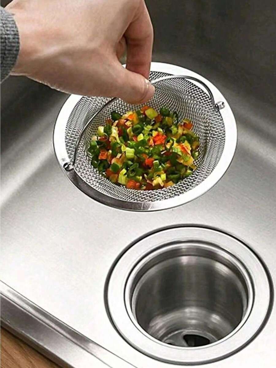 1個廚房水槽濾網，不鏽鋼水槽排水過濾器，廚房水槽食物殘渣收集器，適用於浴缸/淋浴排水口、花園/車庫排水孔。廚房水槽籃式濾網，水槽過濾器，浴缸頭髮收集器，附手把淋浴排水過濾器，金屬水槽濾網，廚房/浴室工具，水槽配件，清潔工具，排水管配件，過濾網，家居用品 - 可選1個清潔布用於清潔