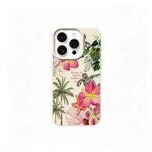 Compatible avec iPhone 17/17 Pro/17 Pro Max/16/15/14/13/12/11 Série, 1 pièce Étui de protection pour téléphone avec texture , motif cocotier et fleurs, anti-chute, étui de protection de mode pour iPhone 17 Pro Max - Blanc - Voir 3