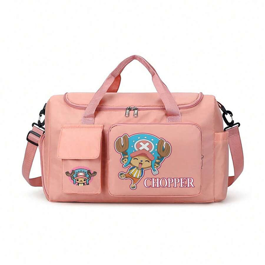 Miniso 1 pieza Bolso de gimnasio tipo duffle - Estampado lindo de Tony Tony Chopper, Bolso deportivo y de viaje de color rosa para viajes de una noche, entrenamiento - Rosa - Ver 1