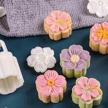 4pcs/Set Mooncake Mould Press Pattern Cake Decoration Plastic Mould, Sakura Mooncake Mould, Mung Bean Cake Dessert Supplement, Chinese Snack, Dim Sum, Ice Skin, Hand-Pressed, Home Baking - White - View 5