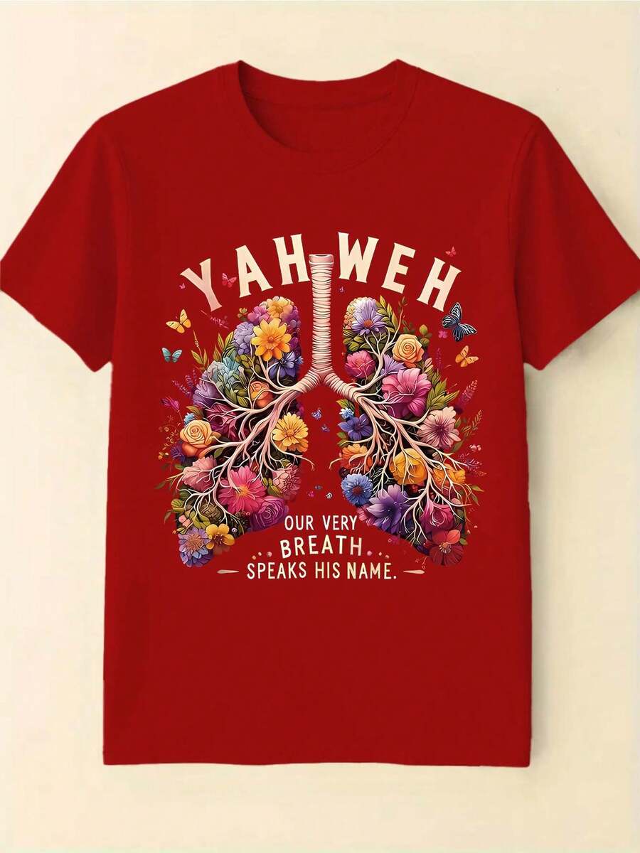 Christian Faith T-Shirt With  Bible And Tree Of Life For Women Plus Sizes 0XL-8XL - Ideal Jesus Gift For Church And Outdoors, Short Sleeve Crew Neck, Unisex For Men And Women, Machine Washable - [紅色的] - 查看 1