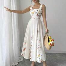 Nana's Women's Clothing Store  Vestido de línea A con estampado de patchwork en la cintura para mujer, elegante para vacaciones, viajes y uso diario, sin mangas - Albaricoque - Ver 1