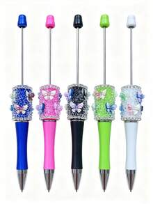 [30-Piece Set] Includes 10 Butterfly Crystal Bead Ballpoint Pens, 10 Extended Rods, And 10 Replacement Refills. Multi-Colored Rhinestone Decorations Can Be Used To DIY Beaded Pens. Suitable For School And Office Writing, A Cute Stationery Gift Set. - Multicolor - View 4