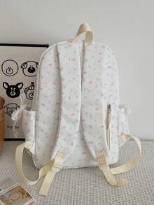 3-Pack Nylon Cream Style Lace Bowknot Star Print Backpack Set, Foldable Multi-Pocket Large Capacity Zipper Backpack, Suitable For Teenagers, High School Studeege Students, Women, Daily Use, Commuting, Travel, Valentine's Day - Beige - View 7