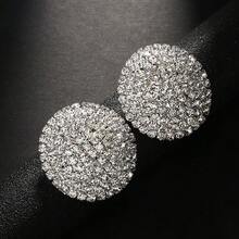 2 chiếc bông tai đinh nam đồng đính đá Cubic Zirconia tròn phong cách tối giản, thời trang đa năng, trang sức cặp đôi phổ biến làm quà tặng - Hoa tai - Xem 3