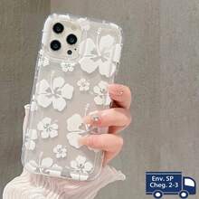 Capinha de Celular Transparente com Flores Delicadas Anti-Impacto Resistente com 3 Modelos: Cerejeira Rosa Flor de Cerejeira Completa e Hibiscos Brancos Estilo Floral para Phone 17 16 15 14 13 12 11 X XR XS Pro capinha phone 15 promax capinha phone 17 pro capinha phone 16 promax capinha phone 13 pro brasil masculino - Multicolorido 3 - Visão 1