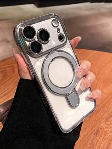 豪華電鍍磁吸支架手機殼 適用於 iPhone 17 16 15 14 13 Pro Max 17Pro 透明保護殼 - 透明銀 - 查看 5