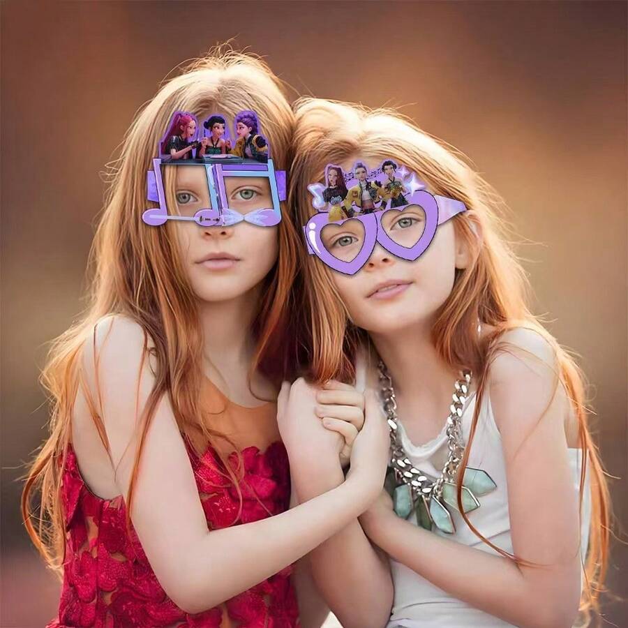 8个装 K-Pop Huntrix 可爱卡通派对眼镜,卡通人物拍照道具,纸质眼镜,适合生日派对用品和 K-Pop 粉丝周边商品 - 彩色 - 查看 1