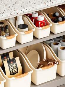1pc No-Assembly Under Sink Storage Box, Ergonomic Curved Design With Handle, Sturdy Plastic Household Organizer, Perfect For Cabinet, Kitchen, Bathroom Daily Essentials Storage - Multicolor - View 9