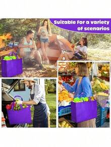 Reusable Grocery Bags Large Non Woven Shopping Bags With Handles Foldable Portable Tote Bulk, 16x6x12 Inch - 16x6x12 Inches + Dark Purple + 50 - View 7