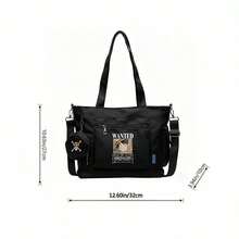 Miniso Bộ 2 túi tote đa năng cỡ lớn màu đen in hình Monkey D. Luffy trong One Piece, kèm ví đựng tiền xu có thể tháo rời, có thể mang theo nhiều kiểu, lý tưởng cho công việc, du lịch, mua sắm và sử dụng hàng ngày. - màu đen - Xem 5