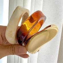 GNIT Gold & Resin Bangle Bracelets For Women, 3PCS Chunky Asymmetrical Cuff Bangles With Marble & Tortoiseshell Pattern, Stackable Jewelry Set - Translucent Coffee, Gold, White and Brown - View 9
