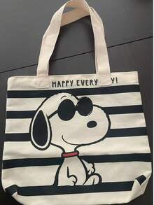 1 chiếc túi tote vải kẻ sọc Snoopy, túi xách du lịch cỡ lớn, tiện dụng, dễ thương, đa năng, thích hợp làm quà tặng cho học sinh, dịp tựu trường, sinh nhật, Ngày Valentine, Ngày của Mẹ. - A - Xem 8