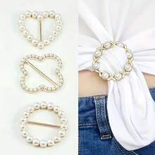 2/4/6/8 pezzi Fermagli per sciarpa eleganti con cristalli e perle per donna, disponibili in forme rotonde, a cuore e quadrifogli, stili assortiti casuali, versatili per camicia, orlo di maglietta, sciarpa, scialle - Multicolore - Visualizzare 6