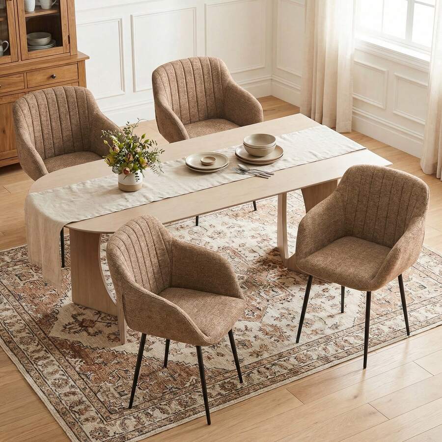Goeurvant Contemporary Vertical-Stripe Upholstered Dining Chairs With Armrests & Metal Legs For Dining Room, Kitchen, Living Room - Set Of 2 / Set Of 4 / Set Of 6--Coffee-Chenille - Coffee - 查看 1