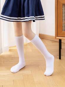 5 Pairs Back To School White Knee-High Socks, Tall Socks, School Uniform Socks, Calf Socks For Boys And Girls, Outdoor Sports, Football Socks - White - View 3