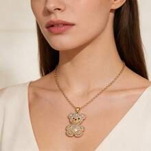 1pc Gold/Silver Rhinestone Bear Pendant Necklace, Sweet & Cute Clavicle Chain, Versatile Accessory For Campus, Date, Daily Wear, Great Gift For Girlfriend - Multicolor - View 8