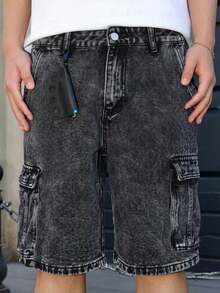 Vintage Washed Casual Denim Shorts For Teenagers - Dark Grey - View 6